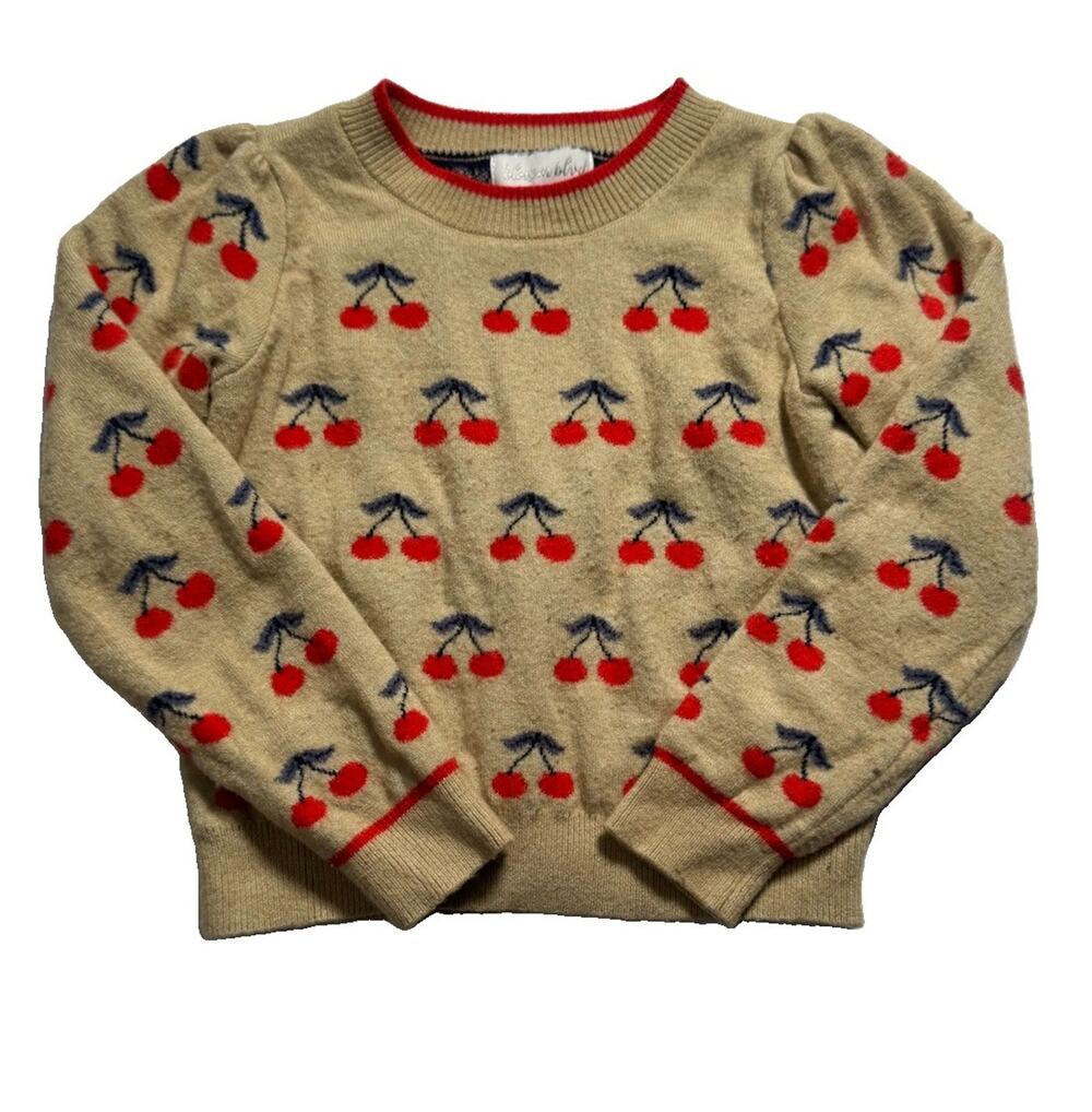 Blossom Bud Girls Cherry Knit Sweater Beige Red Long Sleeve Size 5